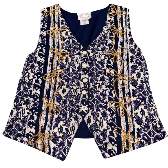 Erika Jackets & Blazers - Vintage Embroidered Sequin Vest Womens M Navy Blue Excellent Erika